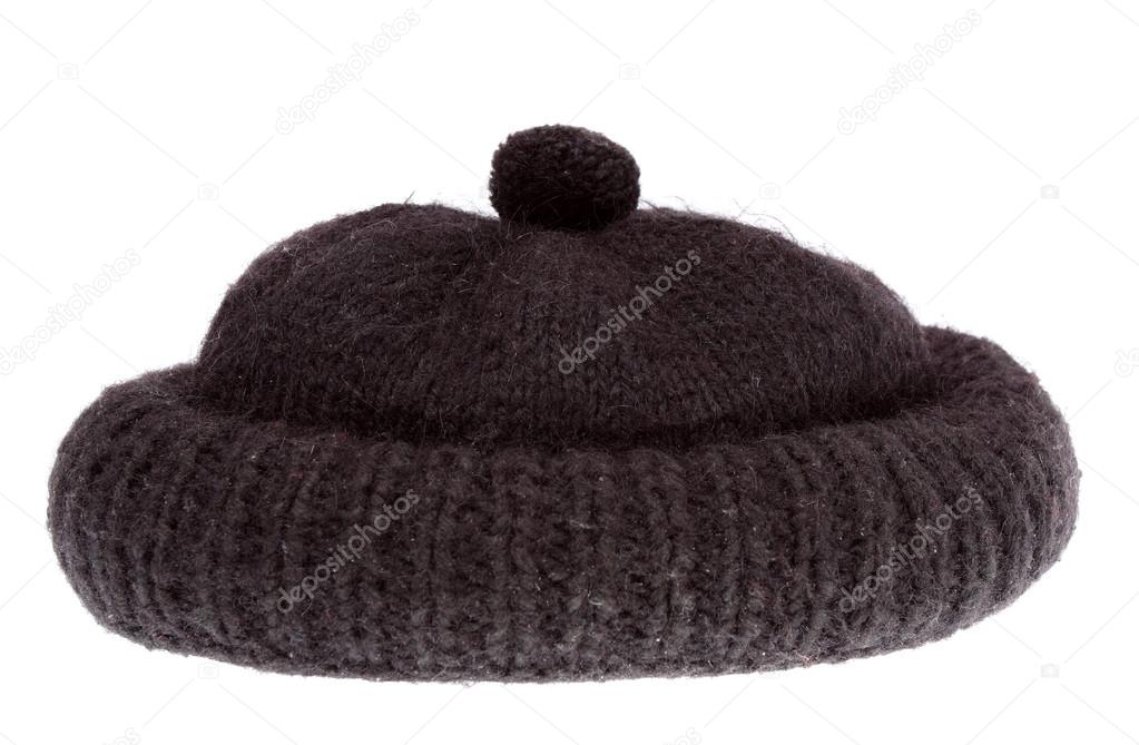 Woolen knit hat for cold weather isolated on white background.