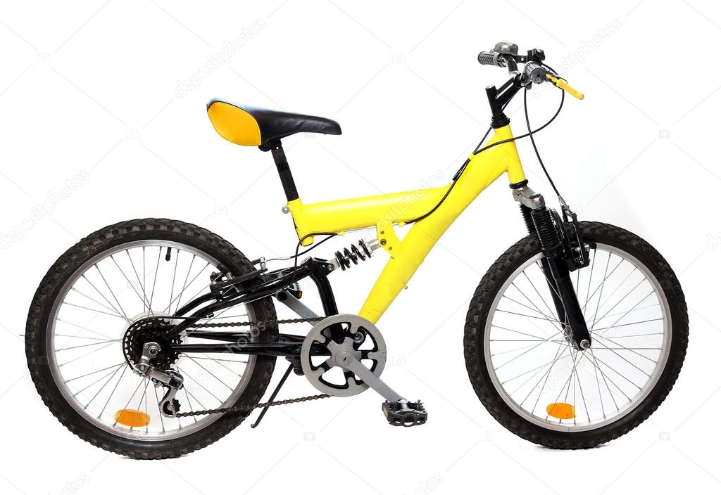 Yellow Mountain bicycle on a white background.