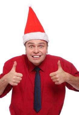 Noel Baba şapkası ile mutlu işadamı.