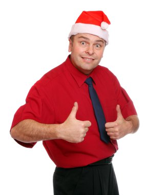 Noel Baba şapkası ile mutlu işadamı.