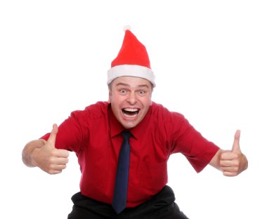 Noel Baba şapkası ile mutlu işadamı.