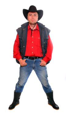 beyaz zemin üzerinde genç Amerikalı kovboy.