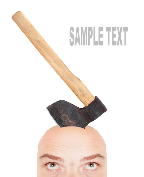 Men's head with axe. Halloween or business metaphor — Stock Photo, Image