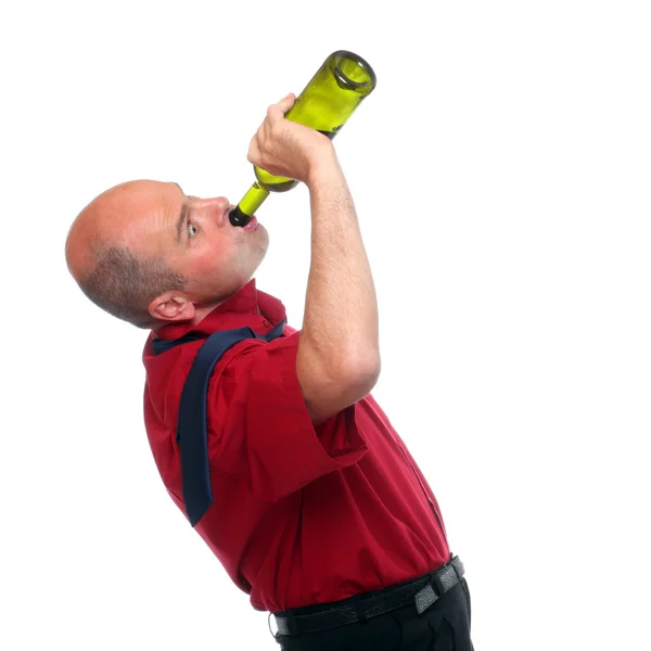 Drunken businessman holding a wine bottle — Stock Photo, Image