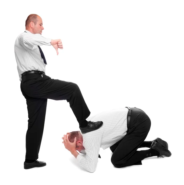 Angry successful manager kicking his rival. Funny picture from office — Stock Photo, Image