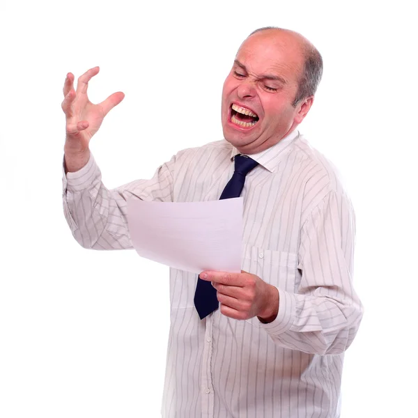 Shocked senior businessman looking at document of notice — Stock Photo, Image