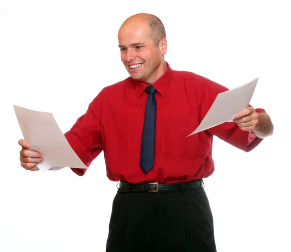 Happy senior businessman with new contracts — Stock Photo, Image