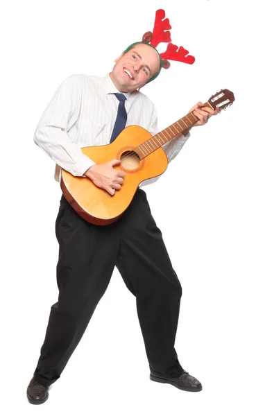 Loco hombre de negocios con guitarra cantando — Foto de Stock