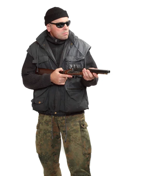 Dangerous gangster or terrorist with shotgun. — Stock Photo, Image