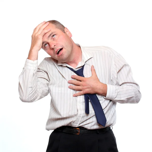 Gefrustreerde zakenman op witte achtergrond. — Stockfoto