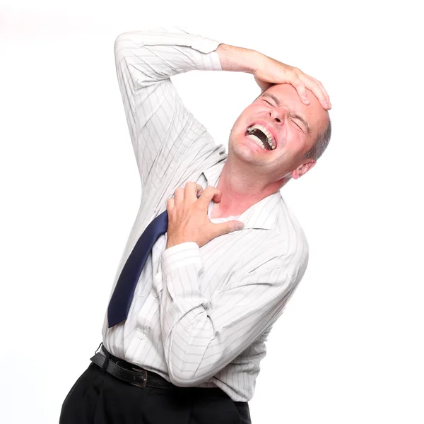 Frustrierter Geschäftsmann auf weißem Hintergrund. — Stockfoto