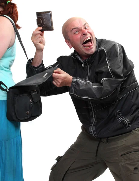 Bir kadın çantası çalmak hırsız. sigorta kavramı. — Stok fotoğraf