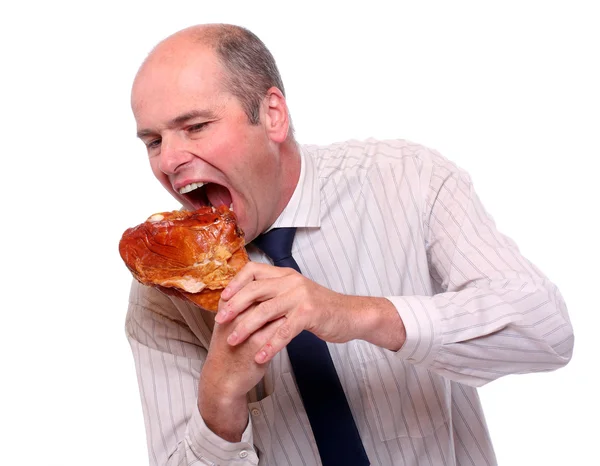 Honger zakenman eten ham. — Stockfoto
