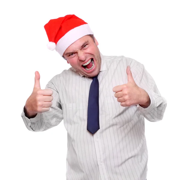 Empresário feliz com boné de Papai Noel . — Fotografia de Stock