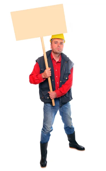 Angry protesting worker with blank protest sign. — Stock Photo, Image