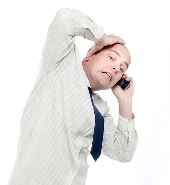 Frustrerad affärsman med mobiltelefon. — Stockfoto