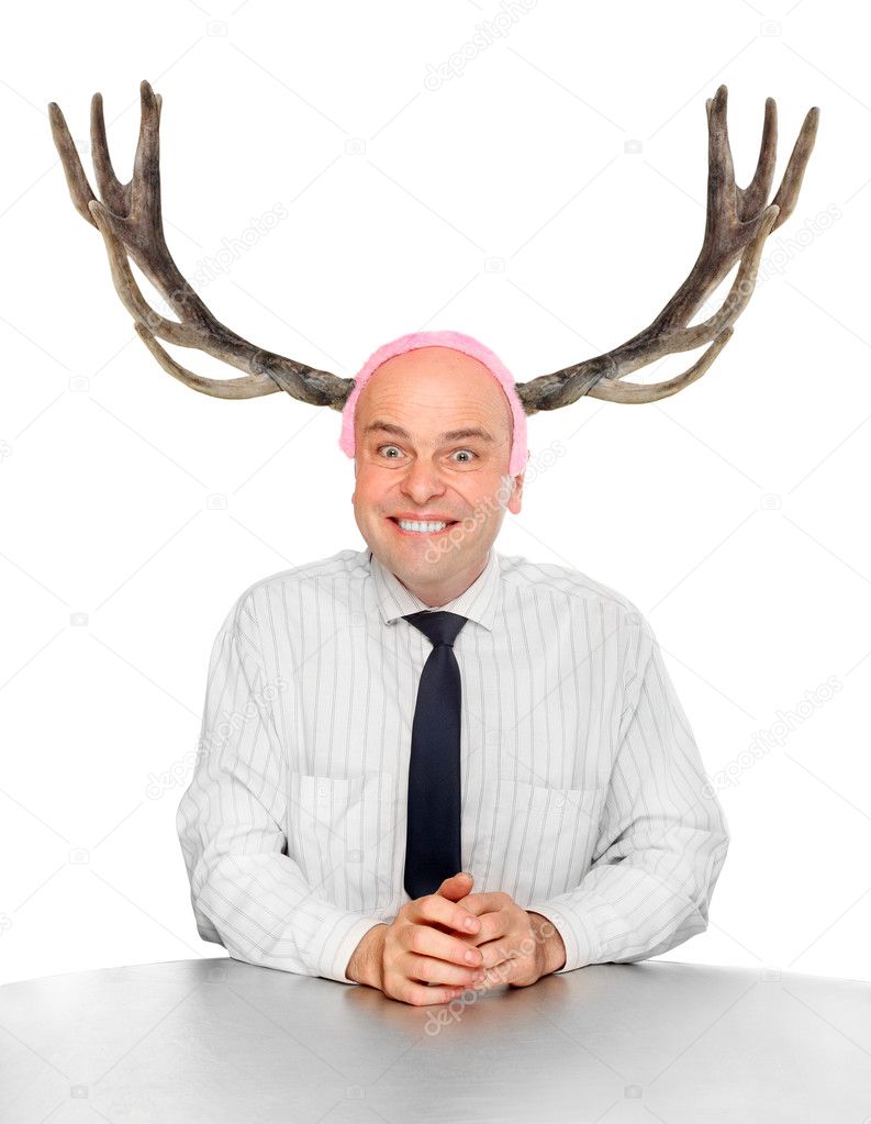 Funny picture of an stupid manager (husband) with great antlers