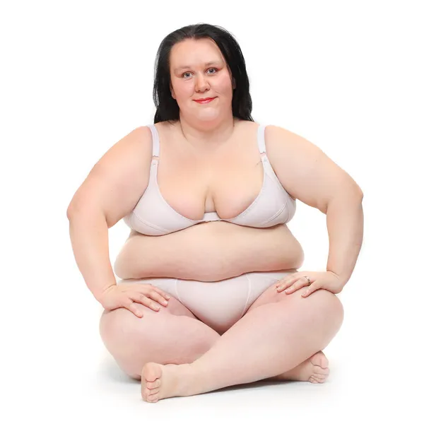 Happy overweight woman exercising — Stock Photo, Image