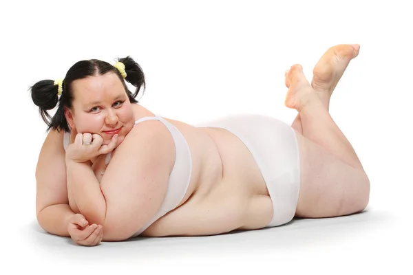 Overgewicht vrouw possing — Stockfoto