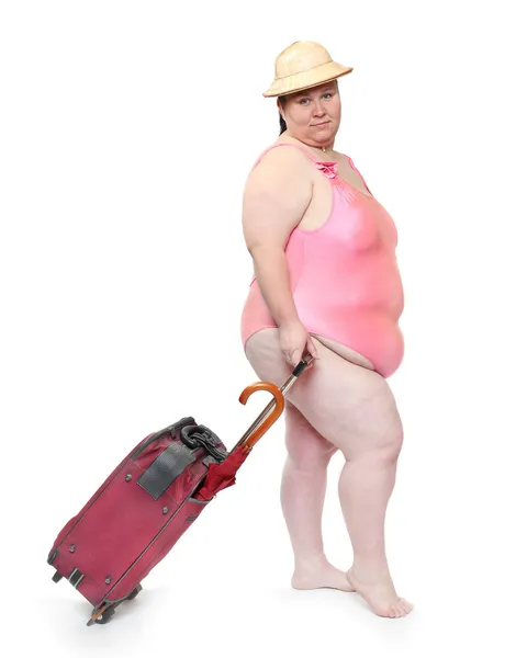 Overweight woman going to vacations. — Stock Photo, Image