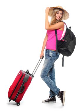 tatil için giden genç backpacker kız.