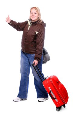 kırmızı çanta ile kız