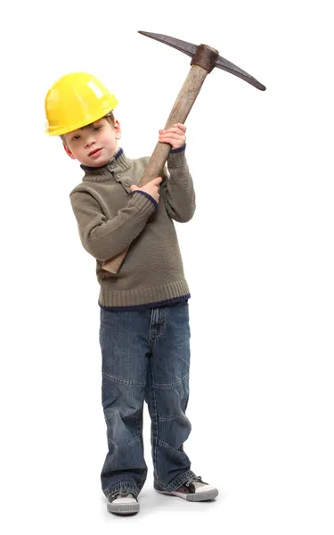 Little worker with pick axe — Stock Photo, Image