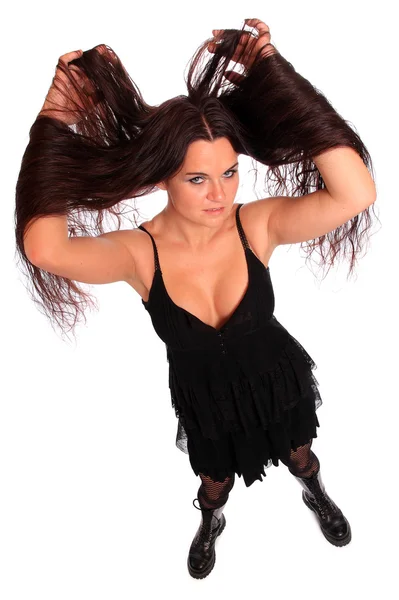 Portrait of long haired goth woman — Stock Photo, Image