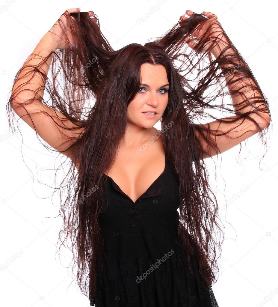 Portrait of long haired goth woman