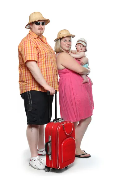 Funny obese family going to holidays. — Stock Photo, Image