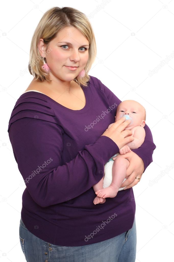 Plus size mother with her little baby.