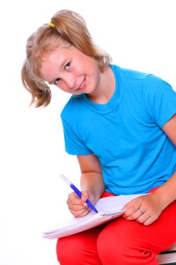 kitap ile güzel bir kız portresi.