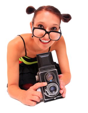 Young photographer with professional camera clipart