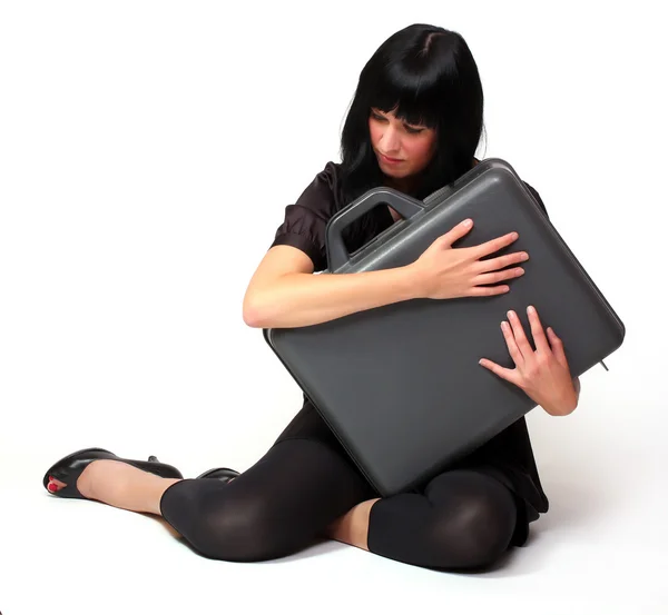 Pretty business woman with case. Studio shot. — Stock Photo, Image