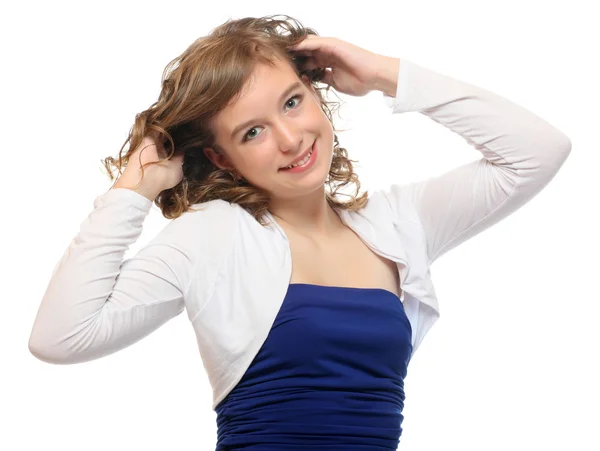 Hermosa adolescente sobre fondo blanco. Captura de estudio . —  Fotos de Stock