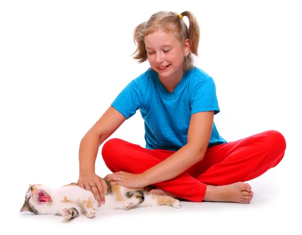 Jovem brincando com gato . — Fotografia de Stock