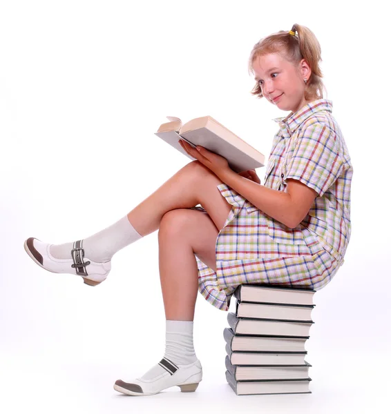 Glückliches Mädchen mit Büchern. Zurück zur Schule. — Stockfoto