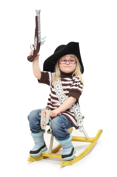 Little child playing with vintage toys. — Stock Photo, Image