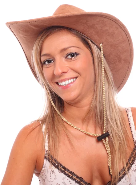 Country girl with cowboy hat — Stock Photo, Image