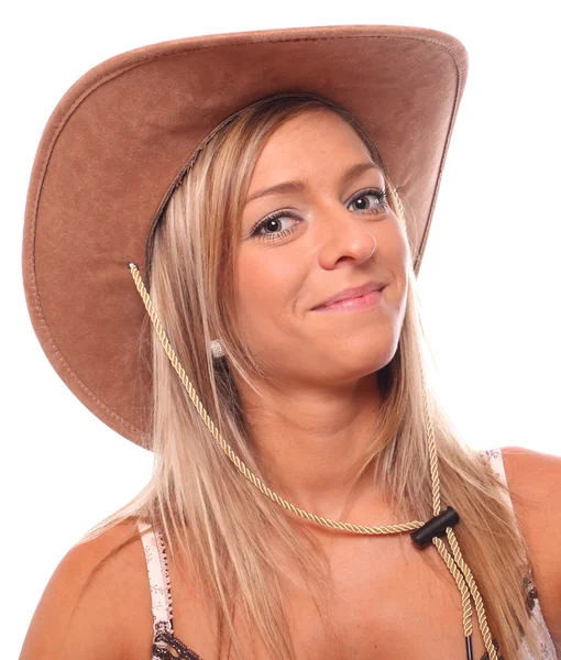 Land meisje met cowboy hoed — Stockfoto