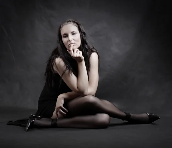 Studio shot young beautiful women in black nylons — Stock Photo, Image