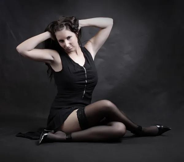 Studio shot young beautiful women in black nylons — Stock Photo, Image