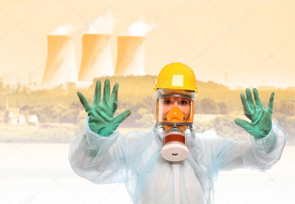 Worker in gas mask