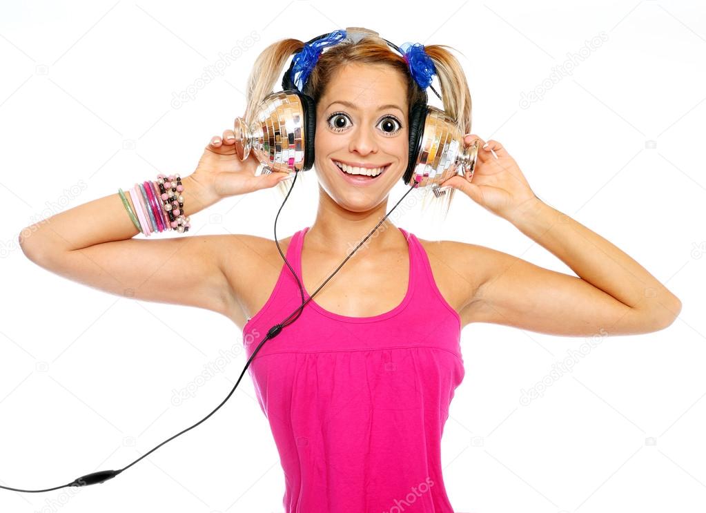Funny picture of the girl with a headphones.