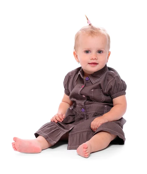 Funny picture of a cute girl with comic pigtail. — Stock Photo, Image