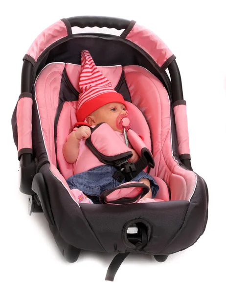 Baby in safety seat. Safety and insurance concept — Stock Photo, Image