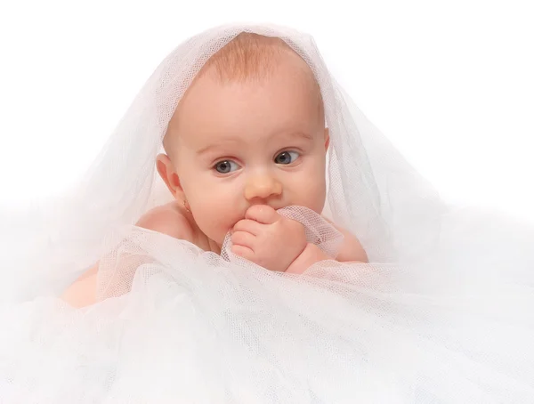 Niedliches Baby auf einer plüschigen Decke. — Stockfoto