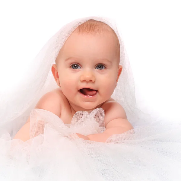 Niedliches Baby auf einer plüschigen Decke. — Stockfoto