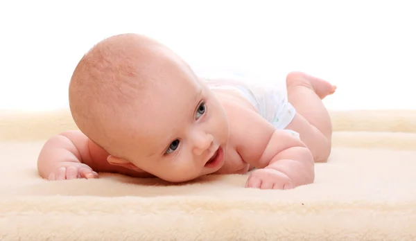 Cute baby on a plushy blanket. — Stock Photo, Image