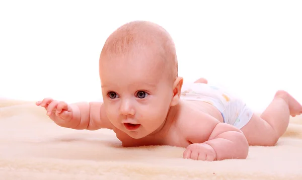 Bebê bonito em um cobertor plushy . — Fotografia de Stock